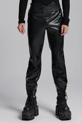 Pantalon en cuir punk pour homme à imprimé noir